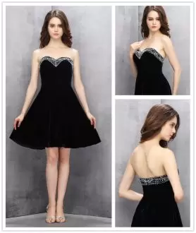 Sweetheart Sleeveless Prom Party Dress Mini Length Beading Black Chiffon