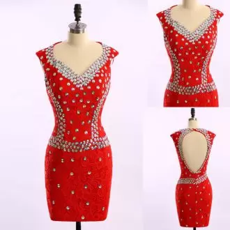 Pretty Red Lace Sweetheart Sleeveless Mini Length Lace