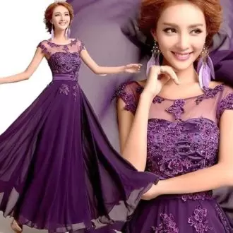 Top Selling Purple Cap Sleeves Beading and Embroidery Floor Length Homecoming Dress