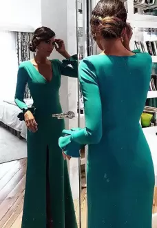 Turquoise Prom and Party with Ruching V-neck Long Sleeves Zipper