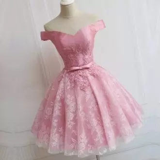 Tulle Off The Shoulder Sleeveless Lace and Belt Homecoming Party Dress in Pink