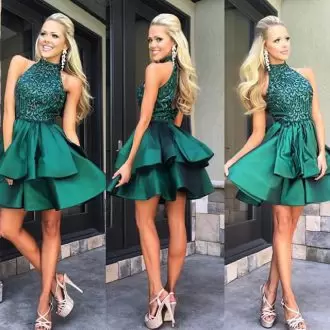 Green Sleeveless Satin Evening Dress for Prom and Party and Military Ball