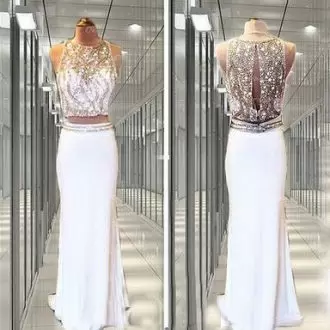 Floor Length White Scoop Sleeveless Side Zipper Prom Dress