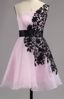 Pink and Black Cute Mini Length One Shoulder Lace Homecoming Dress Online