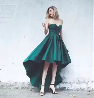 Edgy Green Lace Up Ruching Sleeveless High Low Prom Dress