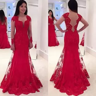 Sleeveless V-neck Lace and Appliques Backless Prom Dress