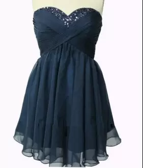 Exceptional Navy Blue Chiffon Backless Homecoming Gowns Sleeveless Mini Length Beading