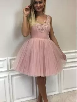 Admirable V-neck Sleeveless Tulle Homecoming Dress Online Lace and Appliques