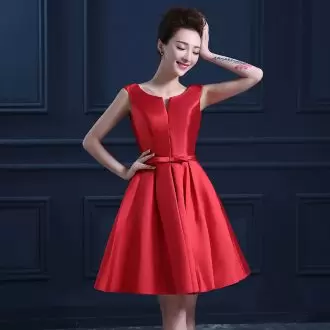 Flirting Mini Length Red Dress for Prom Scoop Sleeveless Lace Up