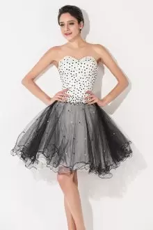 White And Black Sleeveless Tulle Lace Up for Prom and Party