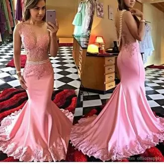 Romantic Pink Sleeveless Sweep Train Side Zipper Junior Homecoming Dress for Prom and Party