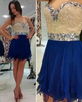 Sleeveless Mini Length Beading Lace Up Prom Homecoming Dress with Royal Blue