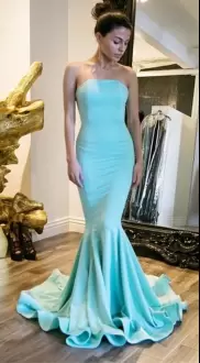 Hot Sale Turquoise Mermaid Prom Dress with Sweep Train Ruching
