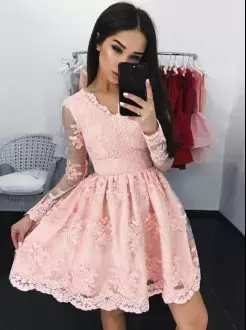 Mini Length A-line Long Sleeves Pink Prom Dress