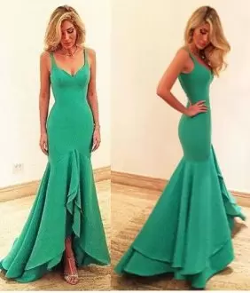 Extravagant Straps Sleeveless Lace Up Prom Party Dress Green Ruffles