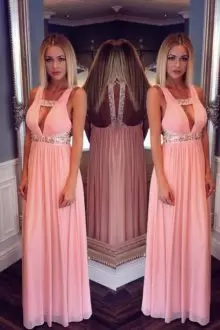 Sexy Pink Prom and Party with Beading Straps Sleeveless Backless