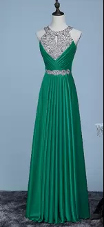 Green Lace Up Scoop Sleeveless Floor Length Going Out Dresses Beading and Ruching