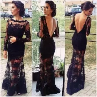 Beautiful Black Prom Party Dress Prom and Party with Lace and Appliques Scoop Long Sleeves Backless