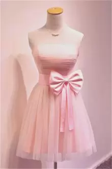 Cheap Light Pink Simple Chiffon Short Prom Dress with Bow