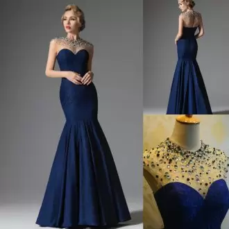 Navy Blue Sleeveless Lace Zipper Prom Dress for Prom and Party