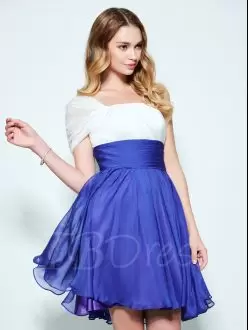 High Class Chiffon One Shoulder Sleeveless Ruching Homecoming Dress Online in Blue And White