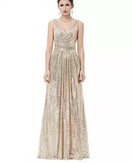 Stylish Champagne V-neck Ruching Prom Party Dress Satin Sleeveless