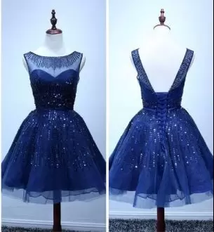 Sleeveless Sequined Mini Length Prom Dresses in Royal Blue with Sequins