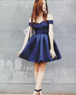 Adorable Navy Blue A-line Ruching Homecoming Party Dress Satin Sleeveless Mini Length
