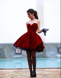 Cute Wine Red Sweetheart Short Velvet Ruching Prom Gown Free Shipping