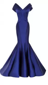 Flirting Royal Blue Zipper Prom Homecoming Dress Ruching Short Sleeves Floor Length
