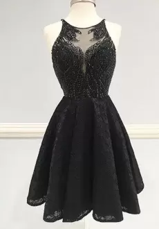 Fantastic Mini Length Criss Cross Prom Party Dress Black for Prom and Party and Military Ball with Beading
