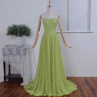 Superior Yellow Green A-line Beading and Ruching Homecoming Dresses Lace Up Chiffon Sleeveless