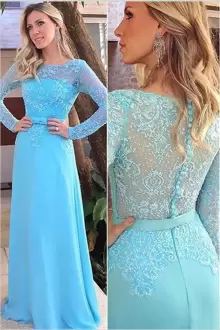 Floor Length Zipper Blue for Prom and Party with Beading