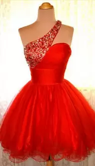 Glorious Mini Length Dress for Prom Red for Prom and Party and Military Ball with Beading