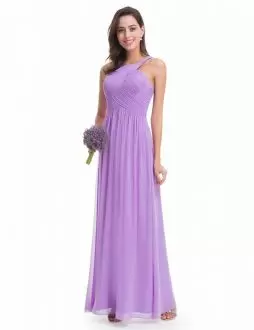 Purple Scoop Sleeveless Chiffon Floor Length Zipper Ruching Prom Dress