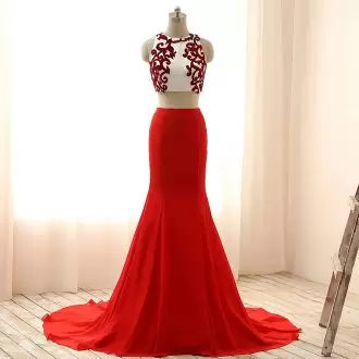 Fitting Red Sleeveless Chiffon Zipper Prom Party Dress for Prom and Party and Military Ball