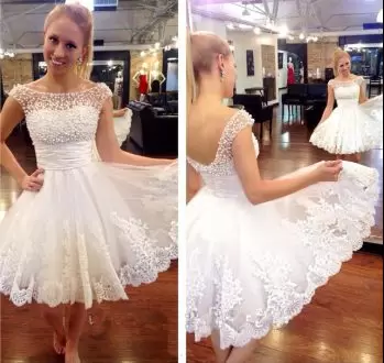 Traditional Mini Length White Homecoming Dress Tulle Sleeveless Appliques