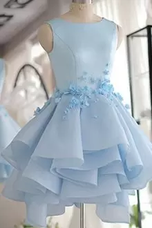 Top Selling Light Blue Prom Dresses Prom and Party and Military Ball with Hand Made Flower Scoop Sleeveless Zipper