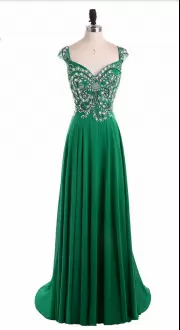 Modest Chiffon V-neck Long Sleeves Backless Beading and Appliques Junior Homecoming Dress in Green