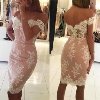 Off The Shoulder Sleeveless Zipper Lace Dress for Prom in Pink