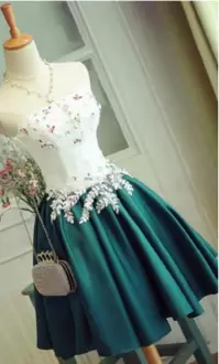 Beautiful Satin Strapless Sleeveless Lace Up Appliques Homecoming Dress in Dark Green