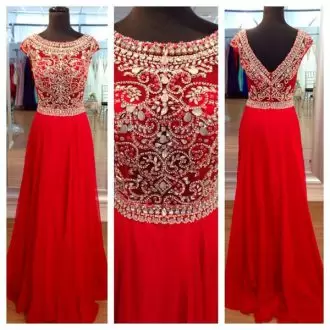 Decent Floor Length Zipper Homecoming Dress Red for Prom and Party with Beading