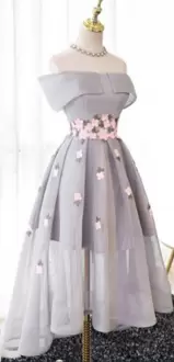 Artistic Pink and Grey Organza Zipper Homecoming Dress Sleeveless High Low Hand Made Flower