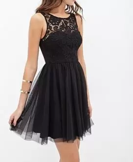 Mini Length Empire Sleeveless Black Hoco Dress Prom Dress