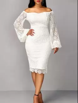 Fantastic White Off The Shoulder Lace Dress for Prom Long Sleeves