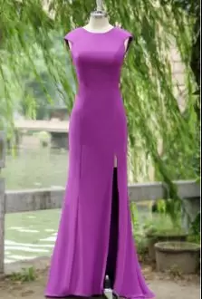 Simple Eggplant Purple Mermaid Scoop Cap Chiffon Backless Homecoming Dress Online