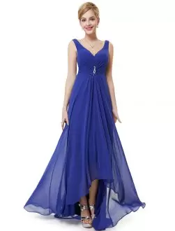 Sleeveless High Low Beading Homecoming Dress with Blue