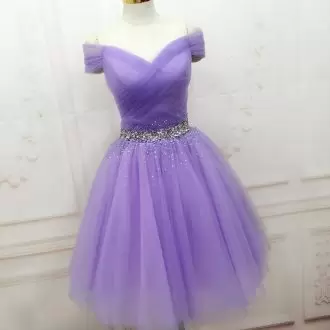 Admirable Tulle Off The Shoulder Sleeveless Lace Up Beading Homecoming Party Dress in Lavender