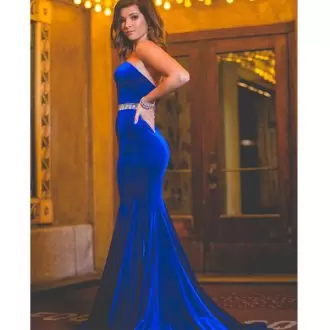 Glittering Strapless Sleeveless Prom Party Dress Beading Sweep Train Backless
