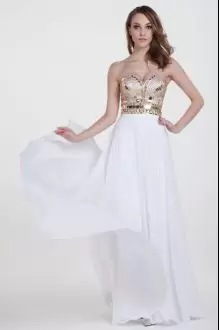 White Sleeveless Floor Length Beading Lace Up Evening Dress Sweetheart